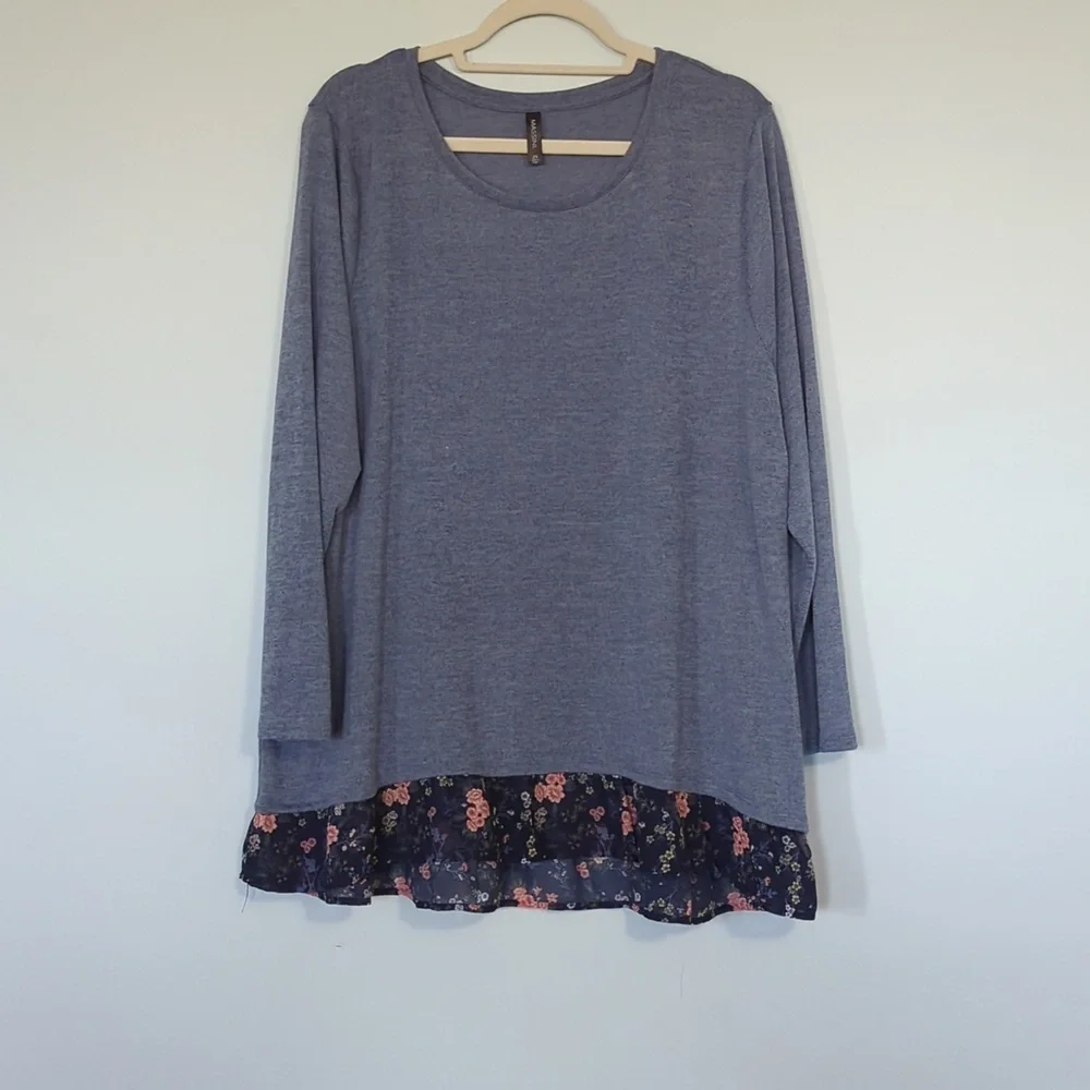 PLUS SIZE Blue Sweater with Floral Detail - Picture 1 of 4